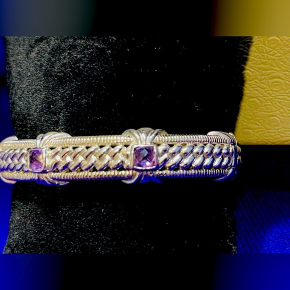 NWOT Judith Ripka Sterling Collection Amethyst Hinged Cuff Bracelet - Picture 4 of 13